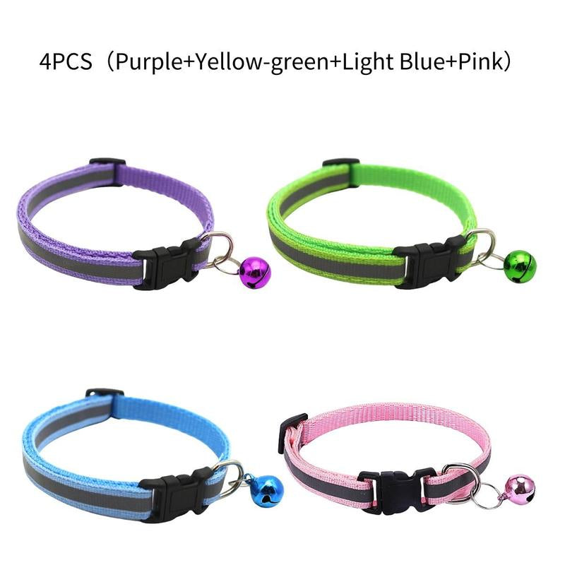 Reflective Cat Collar with Bell Pendant, Durable Ringing Small Pets Collar with Safety Buckle, Adjustable for Small Cats and Dogs