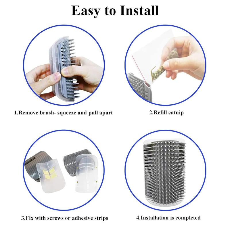 Cat Corner Self Groomer 2-Pack with Catnip, Wall-Mounted Grooming Brush for Dogs and Cats, Gentle Massage, High-Quality Plastic