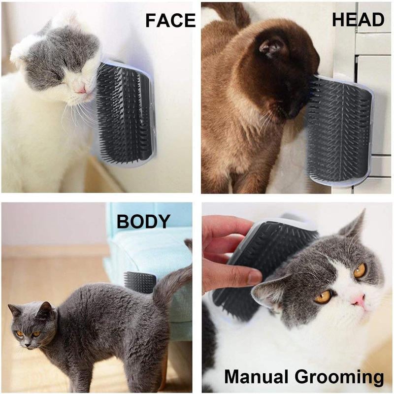 Cat Corner Self Groomer 2-Pack with Catnip, Wall-Mounted Grooming Brush for Dogs and Cats, Gentle Massage, High-Quality Plastic