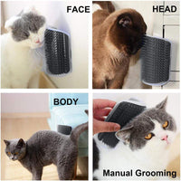 Cat Corner Self Groomer 2-Pack with Catnip, Wall-Mounted Grooming Brush for Dogs and Cats, Gentle Massage, High-Quality Plastic
