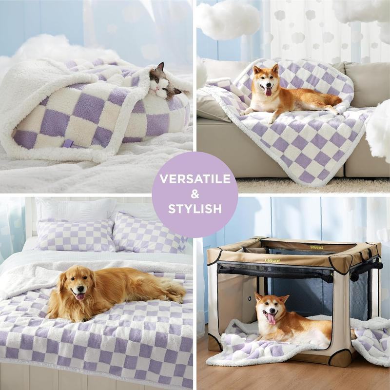 Lesure Waterproof Pet Blanket - Dual-Sided Jacquard Shag & Sherpa Fleece, Machine Washable, Durable & Portable, Ideal for Couch Protection and Shaped Beds Mats