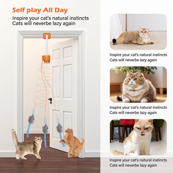 HAPPYCODE Interactive Electric Cat Teaser with Remote - Rechargeable Door Clip, 360° Rotation & Irregular Jumping for Ultimate Playtime Fun!