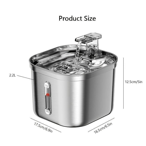 74Oz/2.2L Automatic Pet Water Fountain Dog Water Dispenser, Stainless Steel Cat Water Feeder