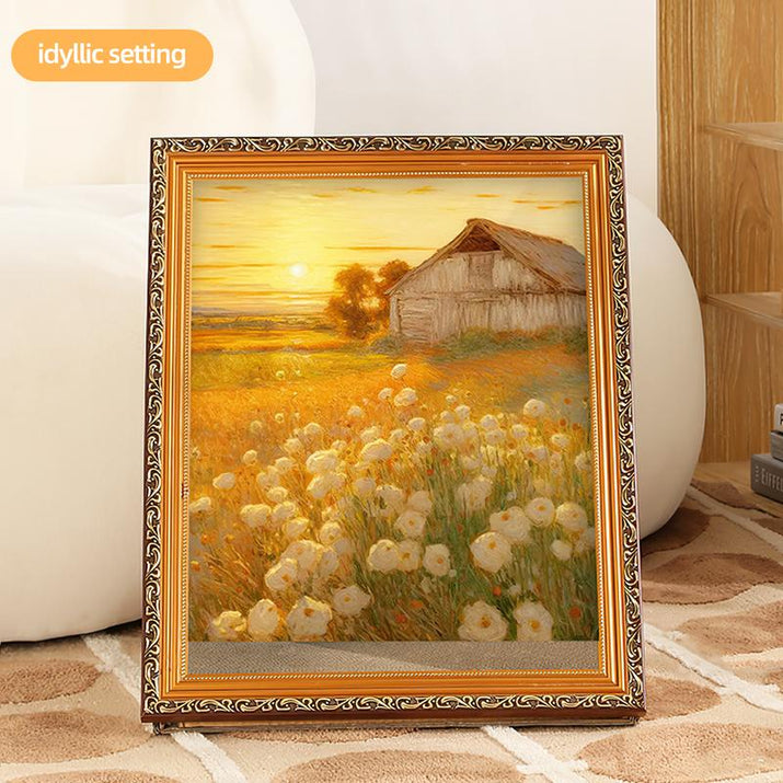 DIY 3D Frame Cat House with Scratching Board, Cat Living in Famous Painting ，Oil Painting Cat Scratcher , Easy-To-Assemble Bed Couch Cave Condo Creative Home Decoration Handicraft