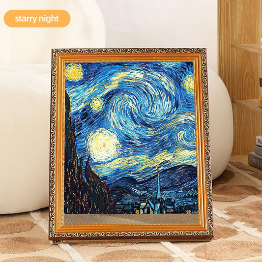 DIY 3D Frame Cat House with Scratching Board, Cat Living in Famous Painting ，Oil Painting Cat Scratcher , Easy-To-Assemble Bed Couch Cave Condo Creative Home Decoration Handicraft