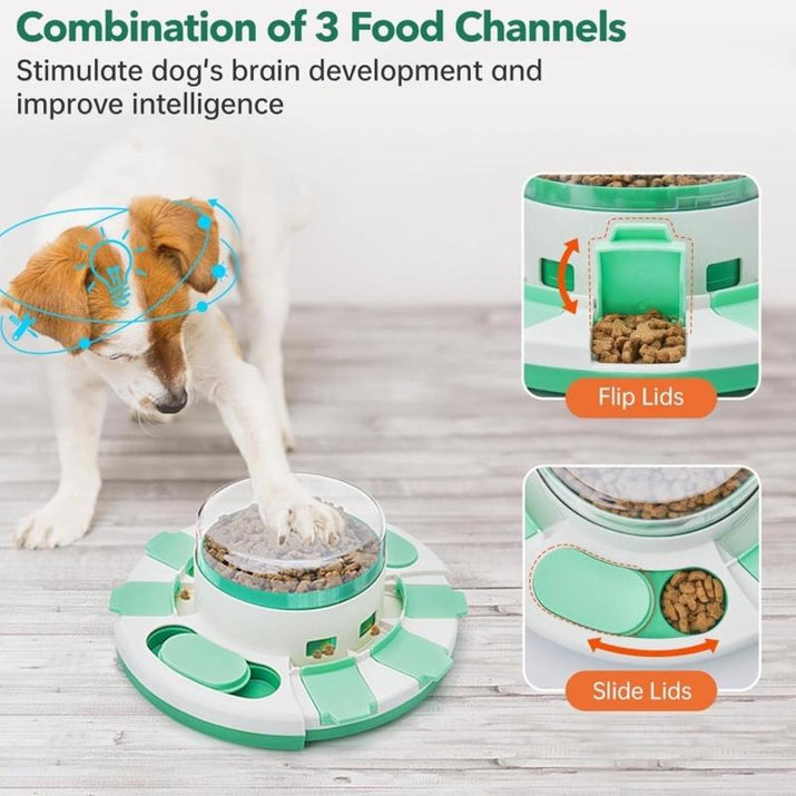 Interactive Dog Puzzle Toy - 2 Levels of Fun, Slow Feeder for IQ Training & Entertainment for All Breeds (Green & White)