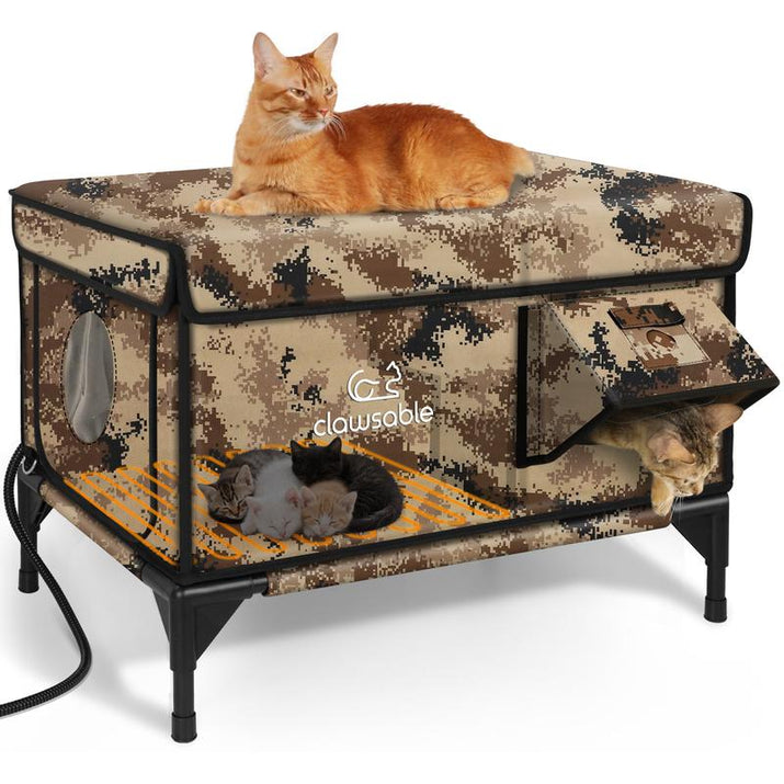Clawsable Indestructible Heated Cat House for outside Cats, 100% Weatherproof, Safe Escape Door, Insulated Design, Ideal for Winter Use Enclosure