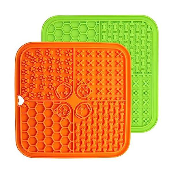 Pet Lick Mat for Dogs & Cats - 2 Pack Slow Feeder Dog Enrichment Toys for Anxiety and Improved Digestion | Washable Dog Lick Mat with Suction Cups and 4 Sections | 7.87