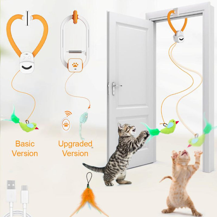 HAPPYCODE Interactive Electric Cat Teaser with Remote - Rechargeable Door Clip, 360° Rotation & Irregular Jumping for Ultimate Playtime Fun!