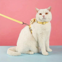 Cat Harness Leash Collar Set Adjustable Mesh Dog Harness Vest Cartoon Bee Dog Harness for Small Medium Pet Leash Outdoor Walking