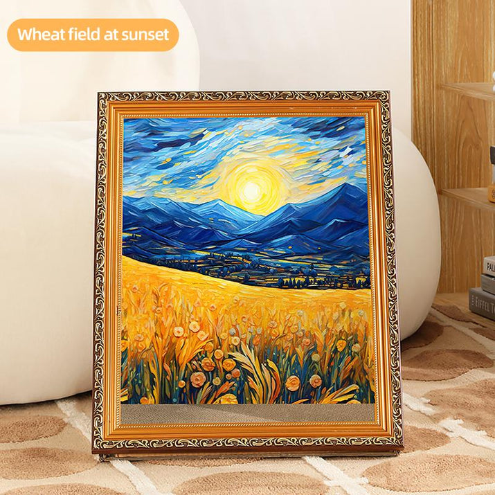 DIY 3D Frame Cat House with Scratching Board, Cat Living in Famous Painting ，Oil Painting Cat Scratcher , Easy-To-Assemble Bed Couch Cave Condo Creative Home Decoration Handicraft