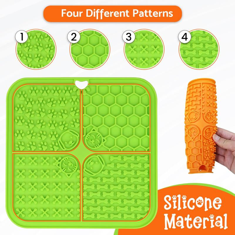 Pet Lick Mat for Dogs & Cats - 2 Pack Slow Feeder Dog Enrichment Toys for Anxiety and Improved Digestion | Washable Dog Lick Mat with Suction Cups and 4 Sections | 7.87"X7.87" | Whisker Paradise