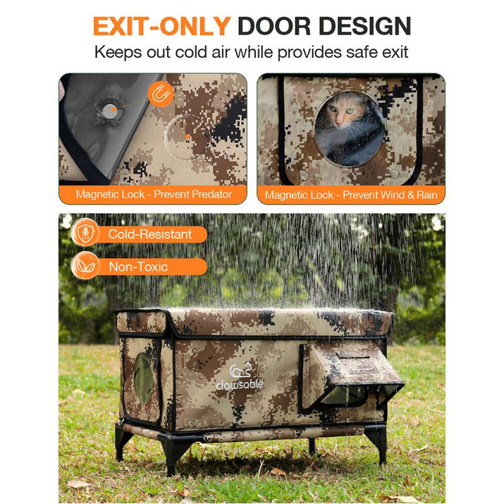 Clawsable Indestructible Heated Cat House for outside Cats, 100% Weatherproof, Safe Escape Door, Insulated Design, Ideal for Winter Use Enclosure