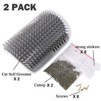 Cat Corner Self Groomer 2-Pack with Catnip, Wall-Mounted Grooming Brush for Dogs and Cats, Gentle Massage, High-Quality Plastic