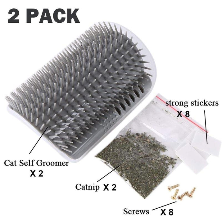 Cat Corner Self Groomer 2-Pack with Catnip, Wall-Mounted Grooming Brush for Dogs and Cats, Gentle Massage, High-Quality Plastic