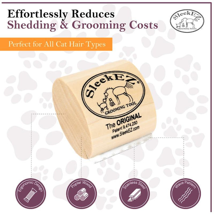 Sleekez Cat Brush for Shedding & Grooming, Wooden Handle & Stainless Steel Blade, Pet Brush for Indoor Cats, 2.5 Inches Long Groomer Tools Fur Removal Tool