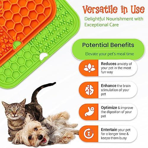 Pet Lick Mat for Dogs & Cats - 2 Pack Slow Feeder Dog Enrichment Toys for Anxiety and Improved Digestion | Washable Dog Lick Mat with Suction Cups and 4 Sections | 7.87