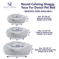 Faux Fur Shaggy round Donut Pet Bed for Dogs & Cats, 100% Polyester Fiber, Machine Washable, Non-Slip Dot Fabric