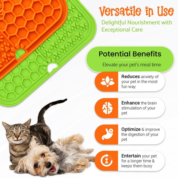 Pet Lick Mat for Dogs & Cats - 2 Pack Slow Feeder Dog Enrichment Toys for Anxiety and Improved Digestion | Washable Dog Lick Mat with Suction Cups and 4 Sections | 7.87