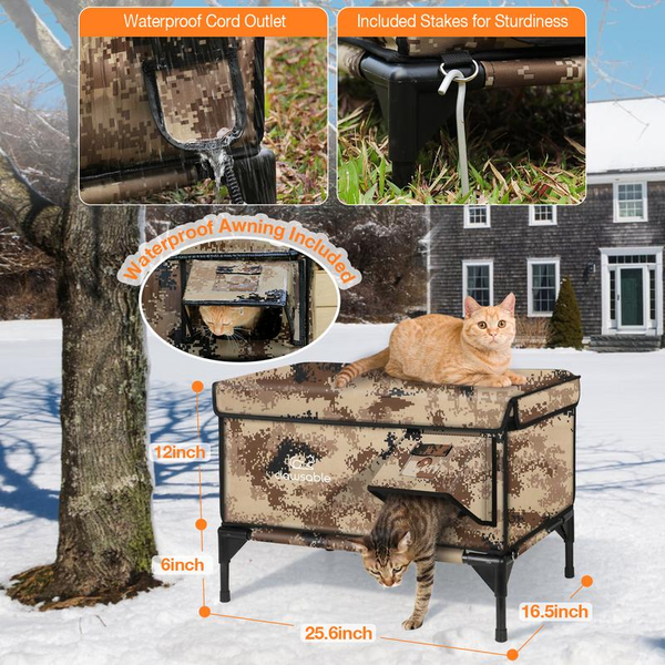 Clawsable Indestructible Heated Cat House for outside Cats, 100% Weatherproof, Safe Escape Door, Insulated Design, Ideal for Winter Use Enclosure