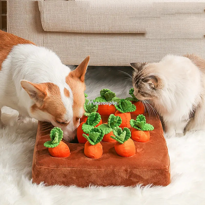 Interactive Snuffle Mat for Dogs - Plush Carrot & Radish Toy Field for Engaging Playtime