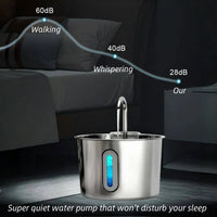 Stainless Steel Cat Water Fountain 2.2L/75Oz Pet Automatic Water Dispenser