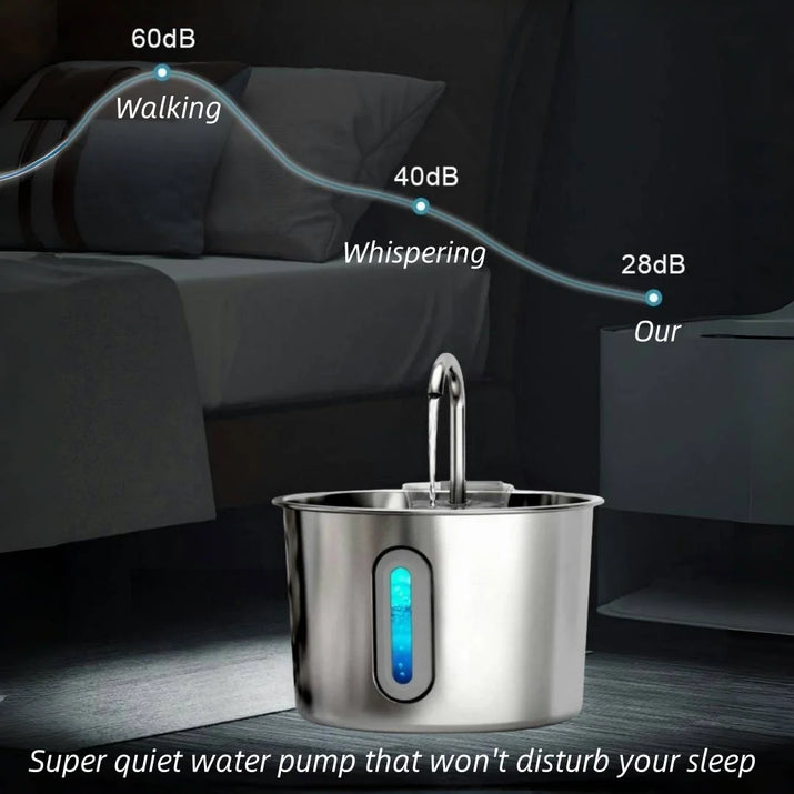 Stainless Steel Cat Water Fountain 2.2L/75Oz Pet Automatic Water Dispenser