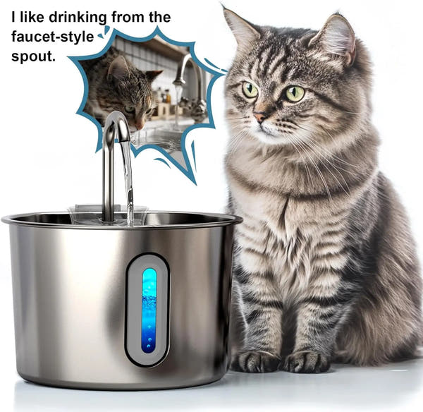 Stainless Steel Cat Water Fountain 2.2L/75Oz Pet Automatic Water Dispenser
