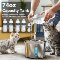 Stainless Steel Cat Water Fountain 2.2L/75Oz Pet Automatic Water Dispenser