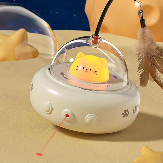 Smart Teaser Cat Toy Electric UFO Cat Teaser Stick with Bell Training Pet Toys Replaceable Feather Interactive Cat Supplies