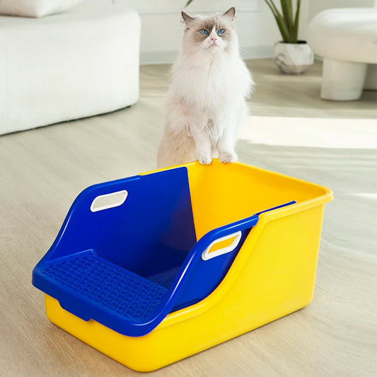 Extra Large Semi-Closed Cat Litter Box - Prevents Splashing and Easy to Clean for Your Feline Friend