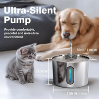 Stainless Steel Cat Water Fountain 2.2L/75Oz Pet Automatic Water Dispenser