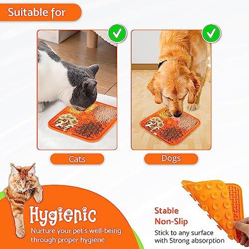 Pet Lick Mat for Dogs & Cats - 2 Pack Slow Feeder Dog Enrichment Toys for Anxiety and Improved Digestion | Washable Dog Lick Mat with Suction Cups and 4 Sections | 7.87"X7.87" | Whisker Paradise