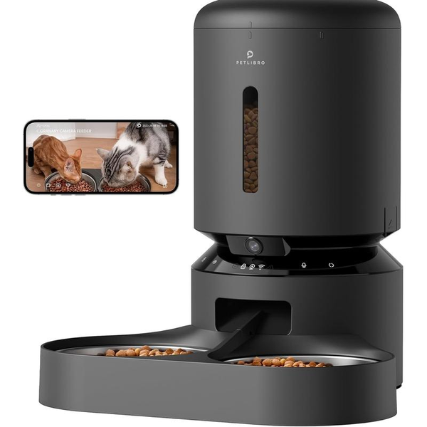 PETLIBRO Automatic Cat Feeder with Camera for Two Cats, 1080P HD Video with Night Vision, 5G Wifi Pet Feeder with 2-Way Audio for Cat & Dog, Low Food & Motion & Sound Alerts, Dual Tray, Black 5L PETLIBRO