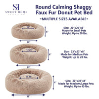 Faux Fur Shaggy round Donut Pet Bed for Dogs & Cats, 100% Polyester Fiber, Machine Washable, Non-Slip Dot Fabric