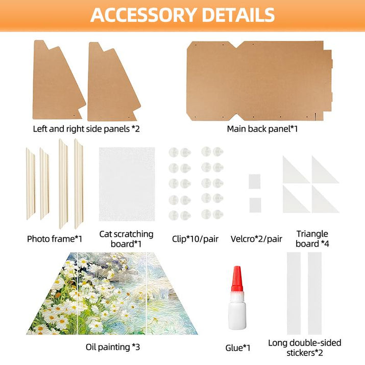 DIY 3D Frame Cat House with Scratching Board, Cat Living in Famous Painting ，Oil Painting Cat Scratcher , Easy-To-Assemble Bed Couch Cave Condo Creative Home Decoration Handicraft