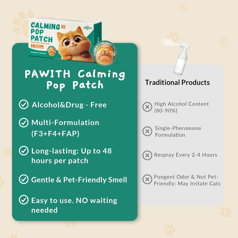 PAWITH Cat Calming Pop Patch (1 Box * 7 Patches) ,Long Lasting up to 48 Hours per Patch,Cat Pheromone to Help Reduce Conflicts and Signs of Tension in Multi-Cat Households.