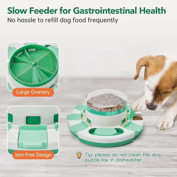 Interactive Dog Puzzle Toy - 2 Levels of Fun, Slow Feeder for IQ Training & Entertainment for All Breeds (Green & White)