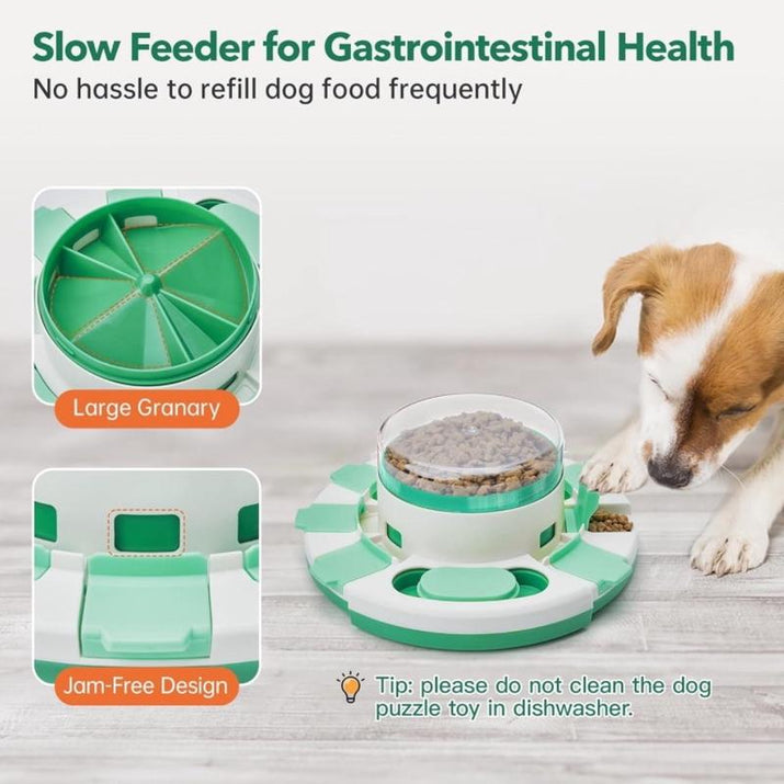 Interactive Dog Puzzle Toy - 2 Levels of Fun, Slow Feeder for IQ Training & Entertainment for All Breeds (Green & White)
