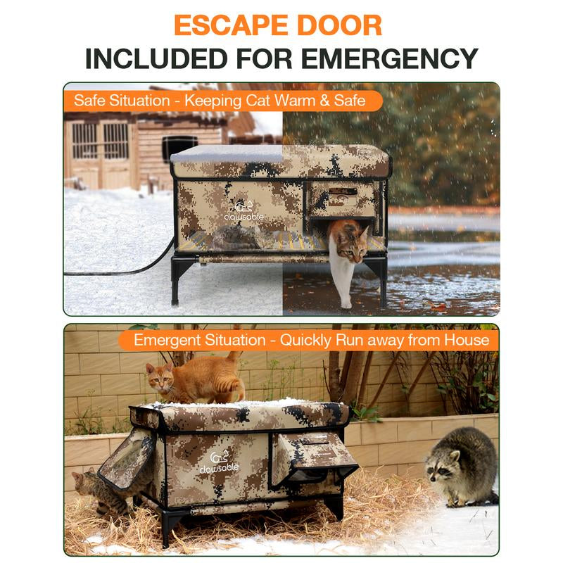 Clawsable Indestructible Heated Cat House for outside Cats, 100% Weatherproof, Safe Escape Door, Insulated Design, Ideal for Winter Use Enclosure