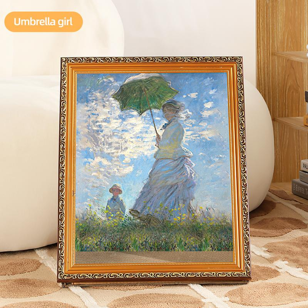 DIY 3D Frame Cat House with Scratching Board, Cat Living in Famous Painting ，Oil Painting Cat Scratcher , Easy-To-Assemble Bed Couch Cave Condo Creative Home Decoration Handicraft