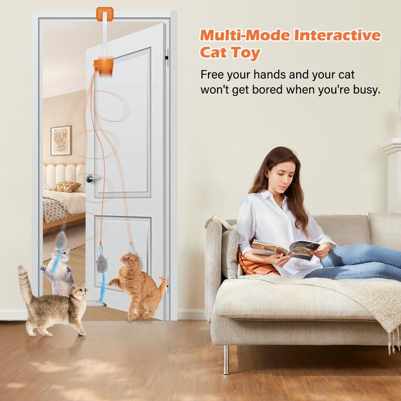 HAPPYCODE Interactive Electric Cat Teaser with Remote - Rechargeable Door Clip, 360° Rotation & Irregular Jumping for Ultimate Playtime Fun!