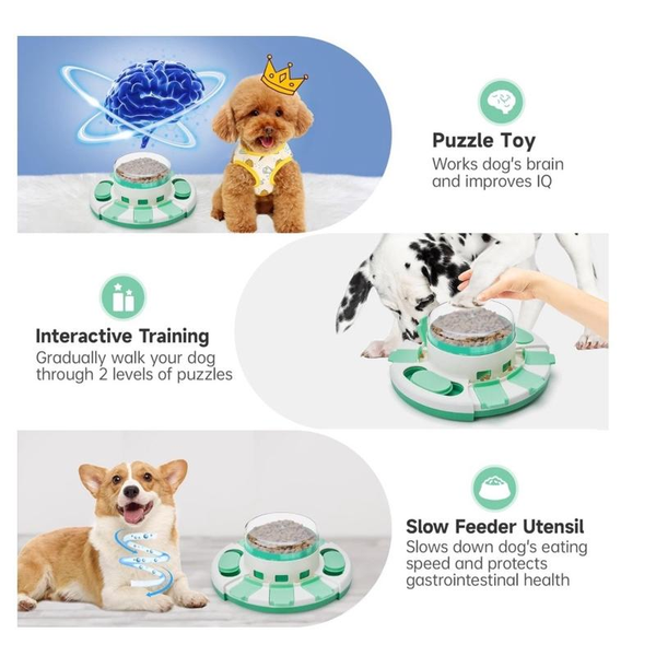 Interactive Dog Puzzle Toy - 2 Levels of Fun, Slow Feeder for IQ Training & Entertainment for All Breeds (Green & White)
